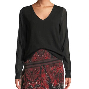 Fuzzi by Jean Paul Gaultier Sweater Sheer Sleeve V Neck Top Black Size XS NWT